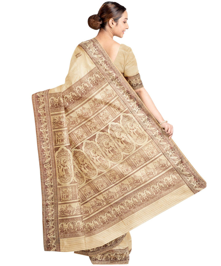 Biswa bangla beige baluchari silk saree