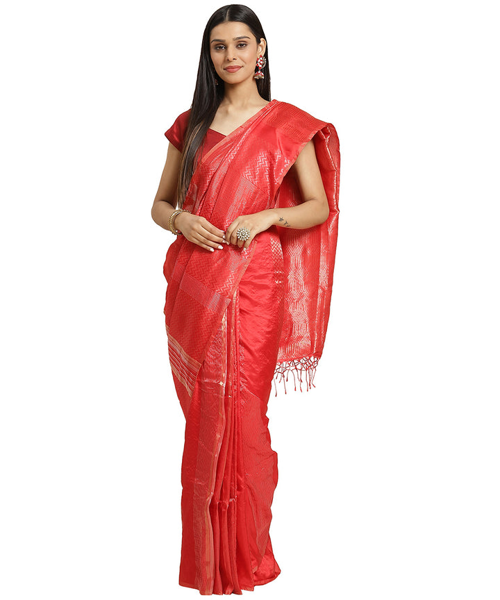 Biswa bangla red handwoven zari silk saree