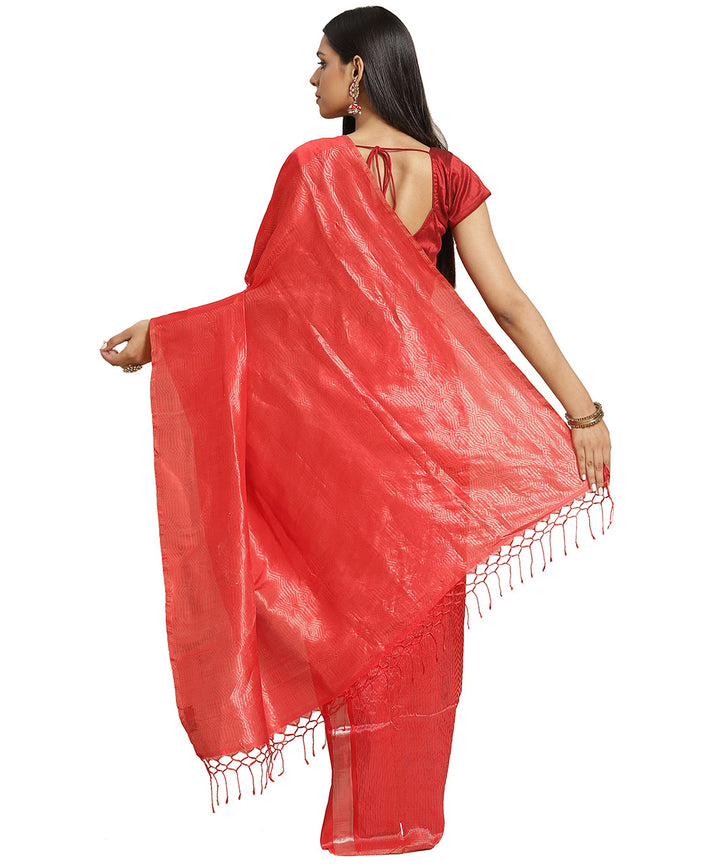 Biswa bangla red handwoven zari silk saree