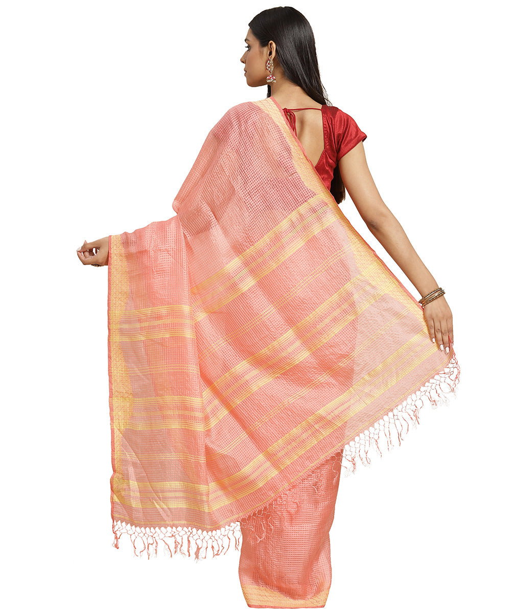 Biswa bangla handwoven peach jamdani silk saree