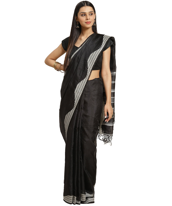 Biswa bangla black handwoven black jamdani silk saree