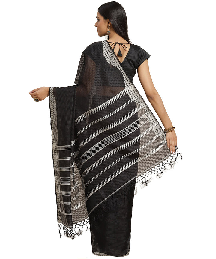 Biswa bangla black handwoven black jamdani silk saree