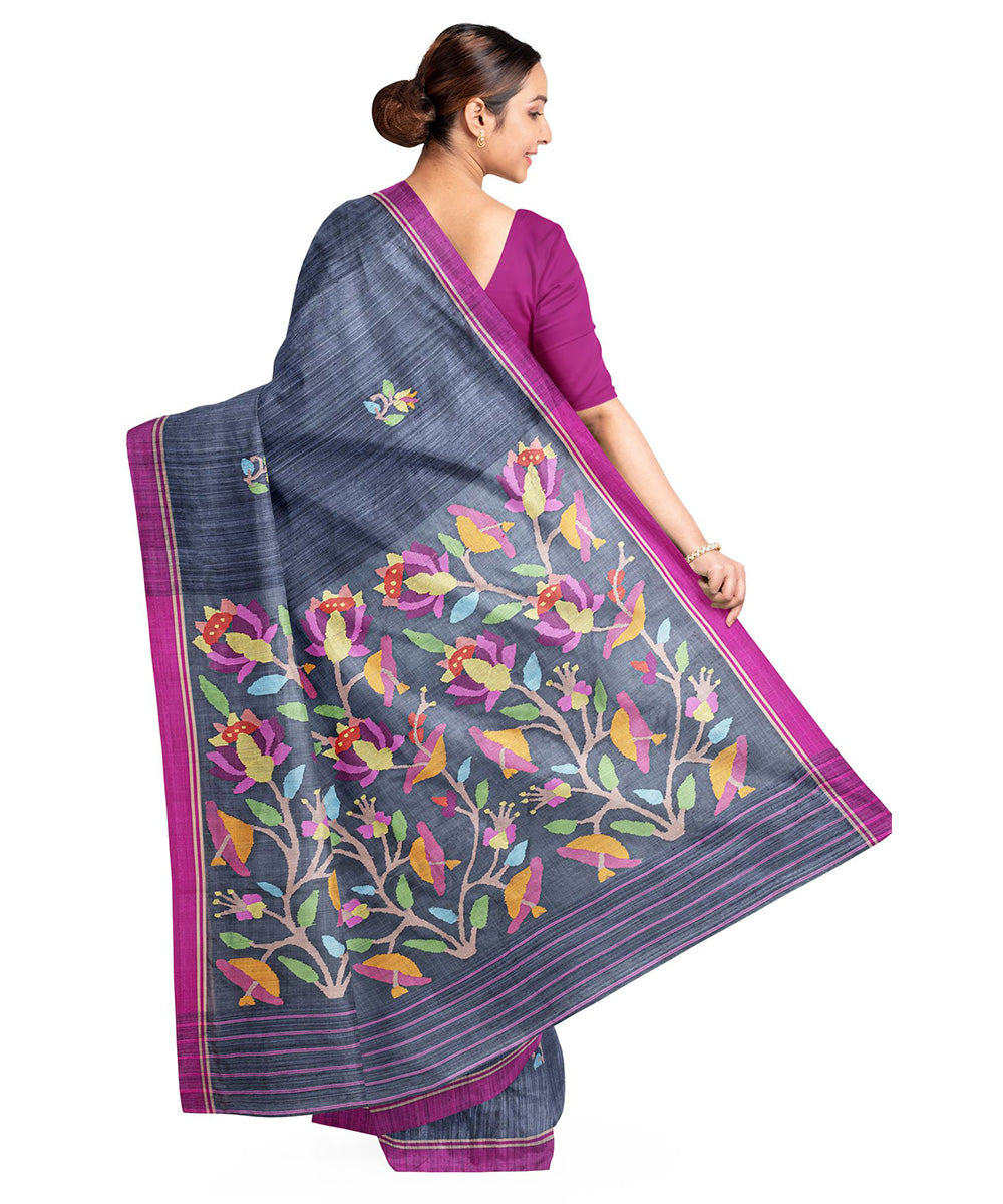 Biswa bangla grey matka silk jamdani saree