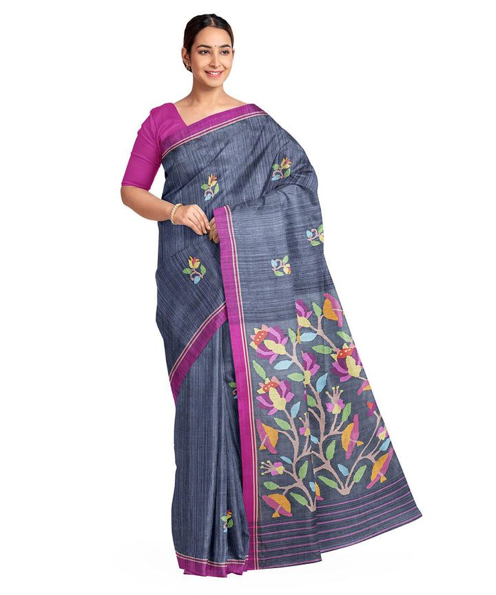 Biswa bangla grey matka silk jamdani saree