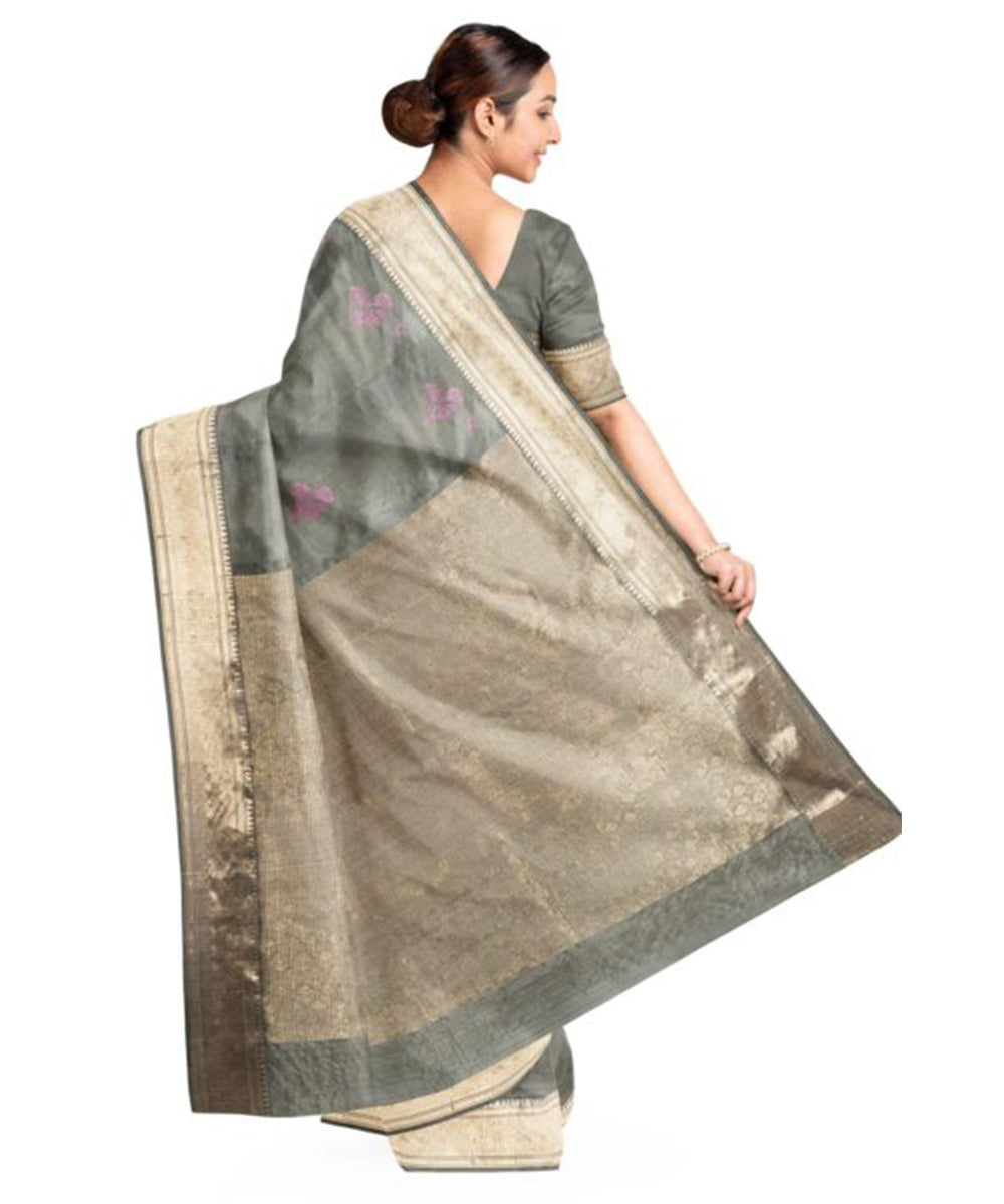 Biswa bangla grey baluchari zari meena silk saree