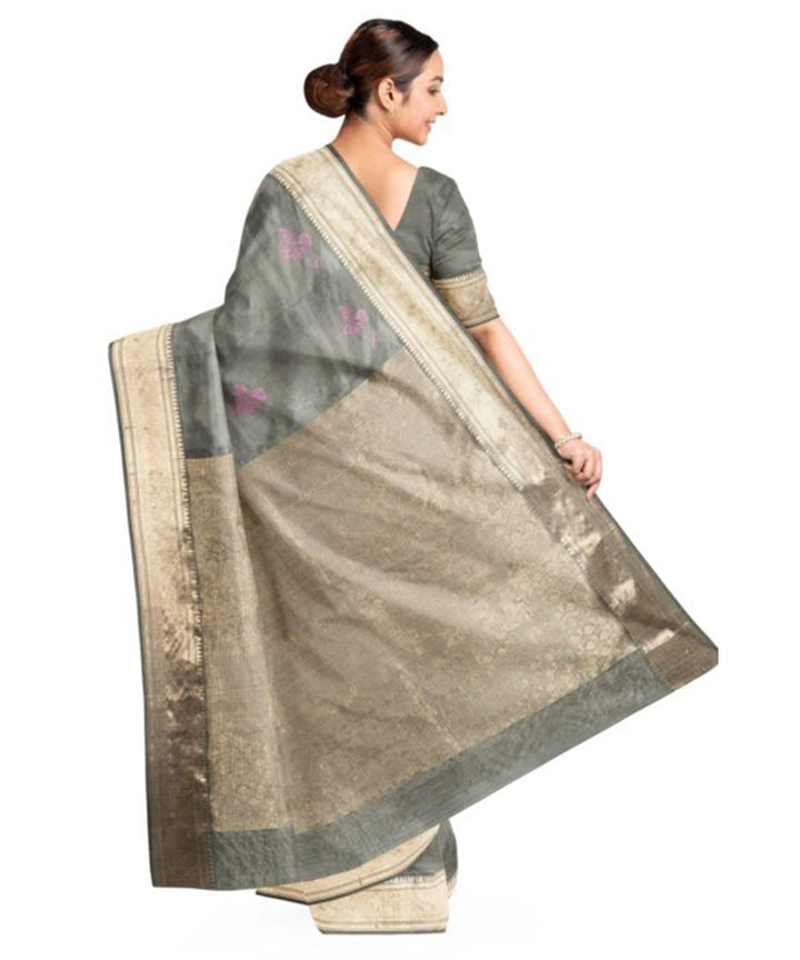 Biswa bangla grey baluchari zari meena silk saree