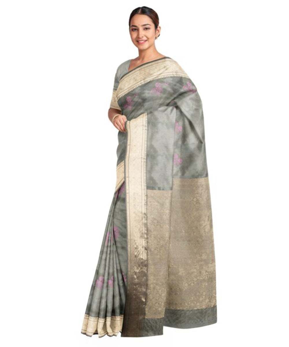 Biswa bangla grey baluchari zari meena silk saree