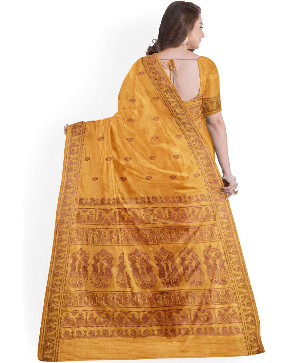 Biswa bangla mustard silk handwoven baluchari saree