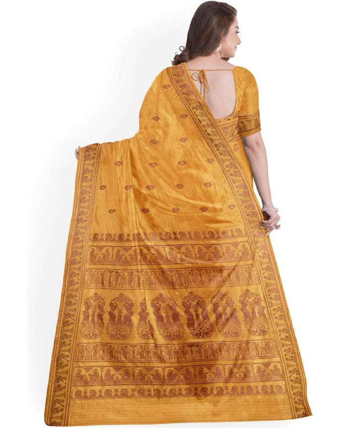 Biswa bangla mustard silk handwoven baluchari saree