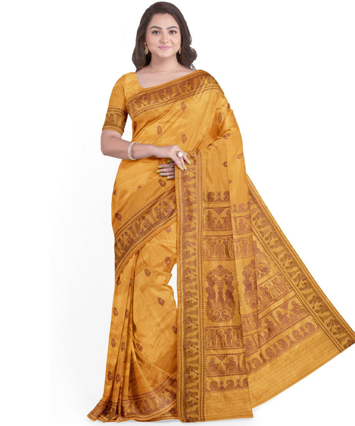 Biswa bangla mustard silk handwoven baluchari saree