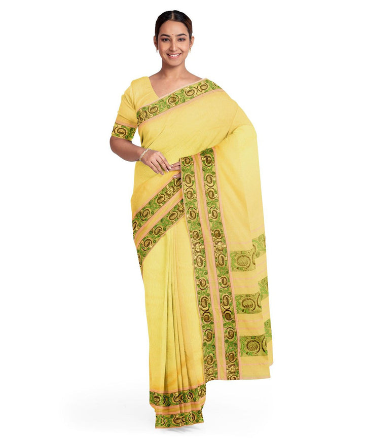 Biswa bangla yellow handloom cotton silk saree