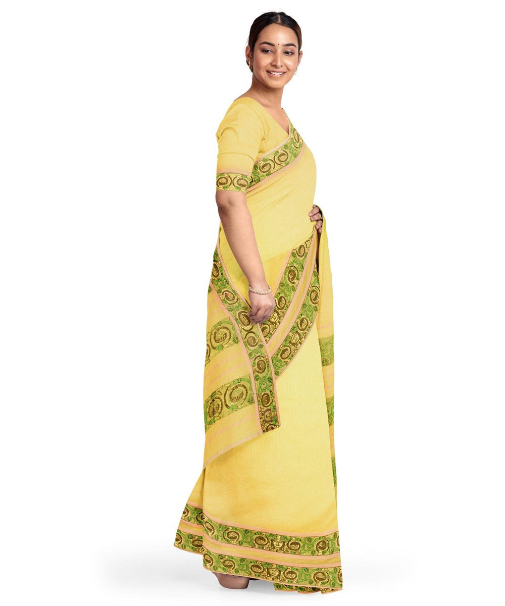 Biswa bangla yellow handloom cotton silk saree