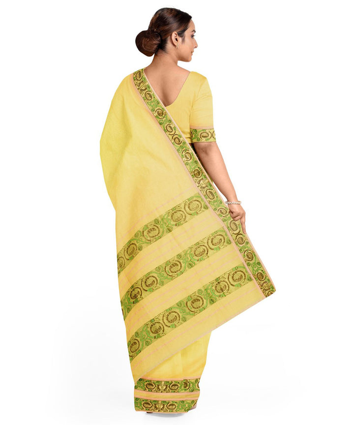 Biswa bangla yellow handloom cotton silk saree