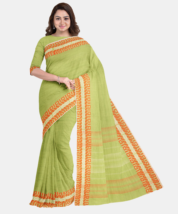 Biswa bangla olive green handwoven cotton bamboo fibre saree