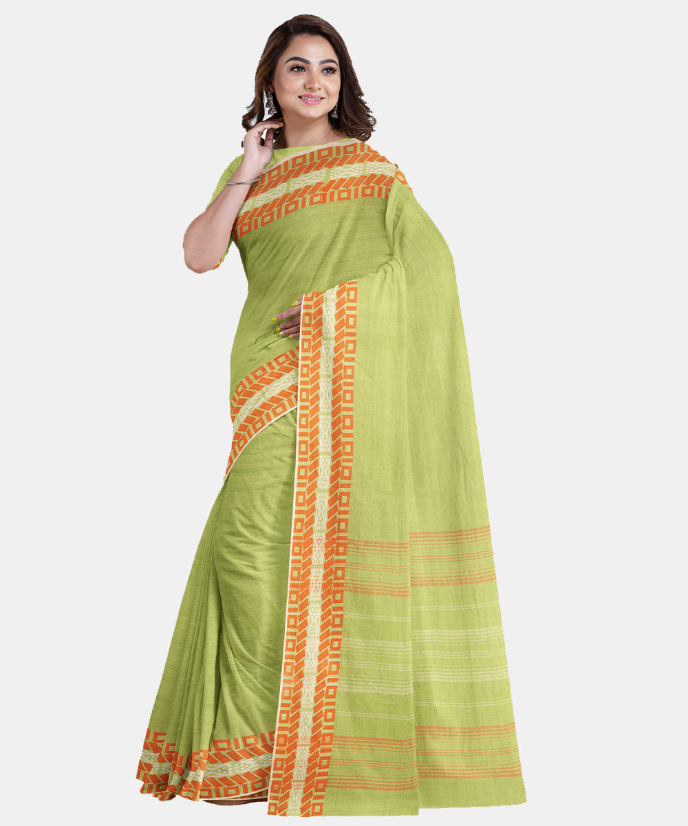 Biswa bangla olive green handwoven cotton bamboo fibre saree