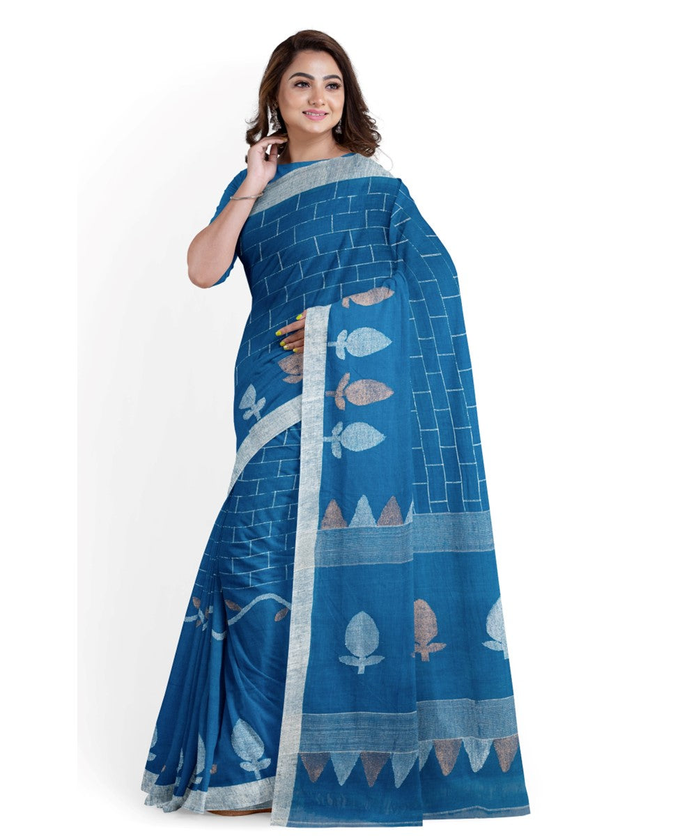 Indigo bengal linen handloom jamdani saree