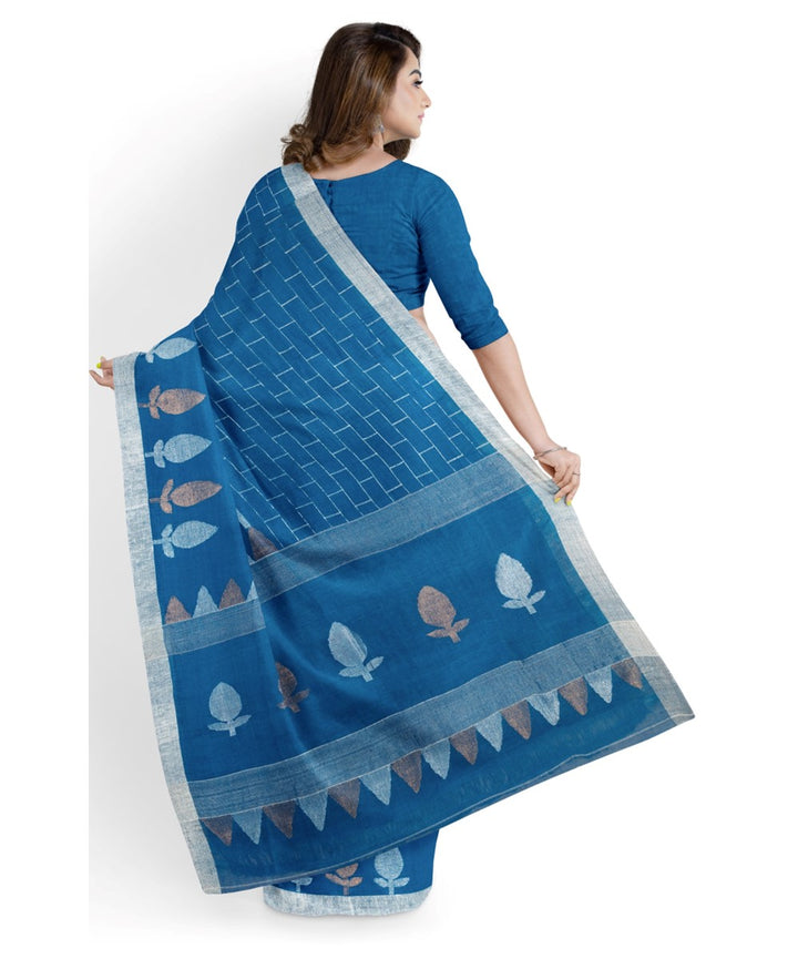 Indigo bengal linen handloom jamdani saree