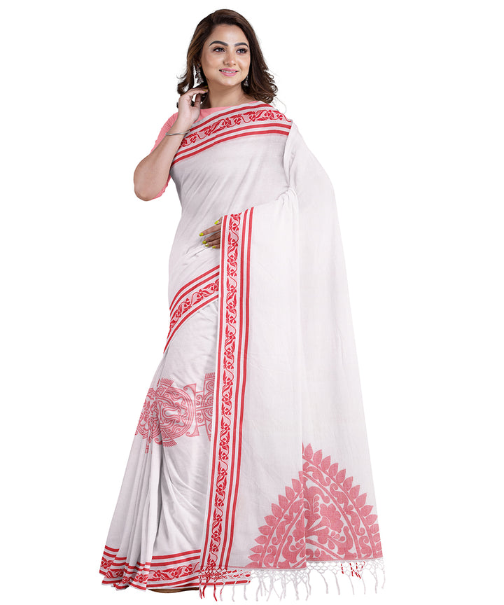 Biswa bangla whitetangail cotton handloom saree