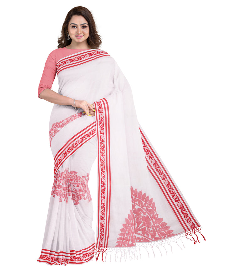 Biswa bangla whitetangail cotton handloom saree