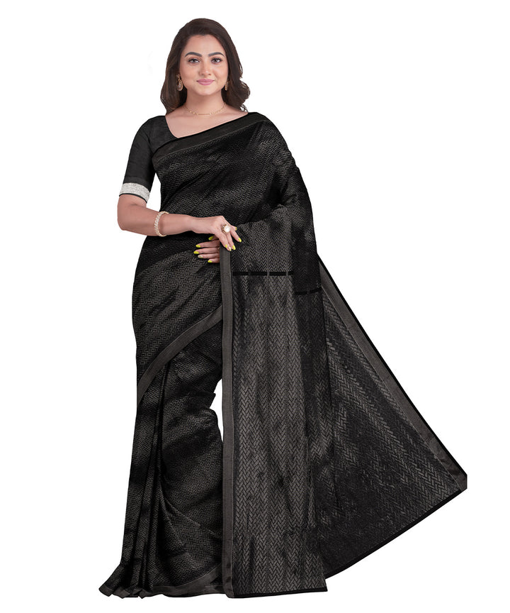 Biswa bangla black zari silk with tassel handwoven saree