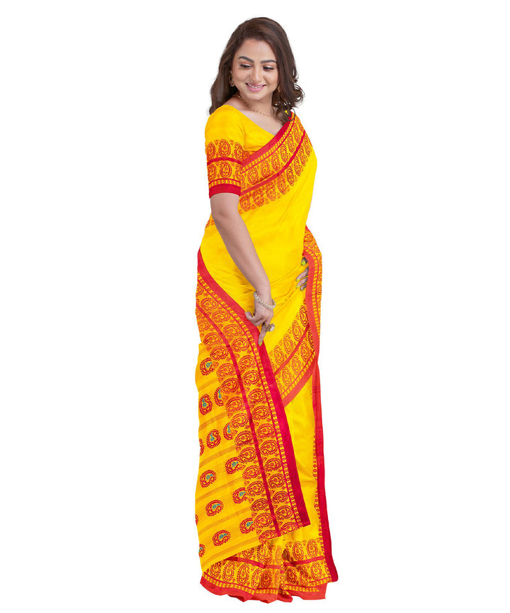 Biswa bangla yellow red garod silk handlom saree