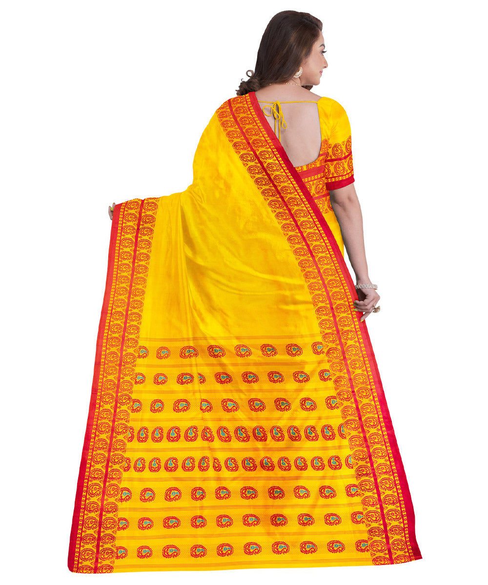 Biswa bangla yellow red garod silk handlom saree