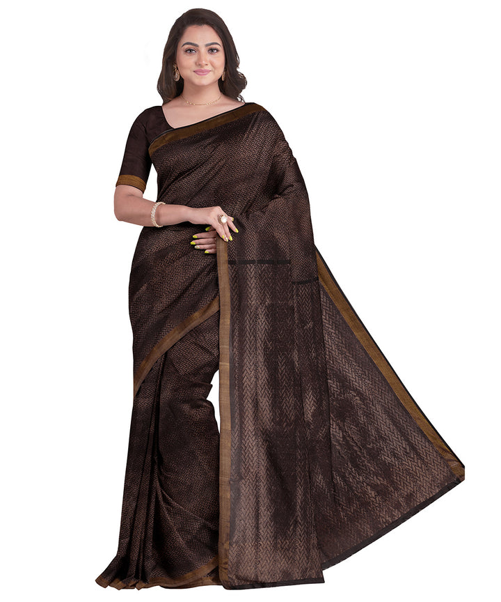 Biswa bangla deep brown zari silk with tassel handwoven saree