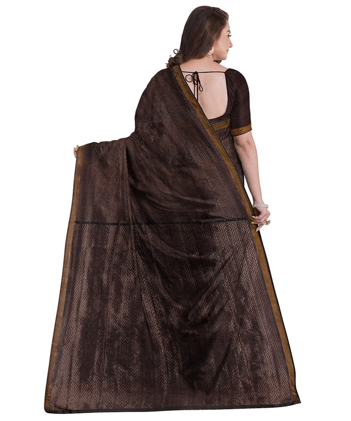 Biswa bangla deep brown zari silk with tassel handwoven saree