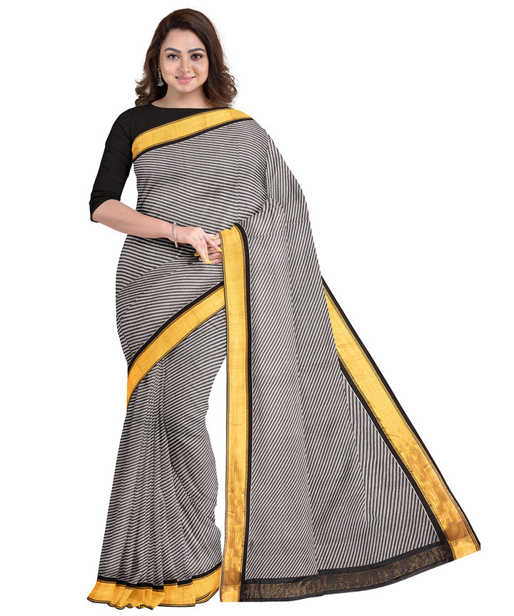 Biswa bangla grey black tangail cotton silk saree