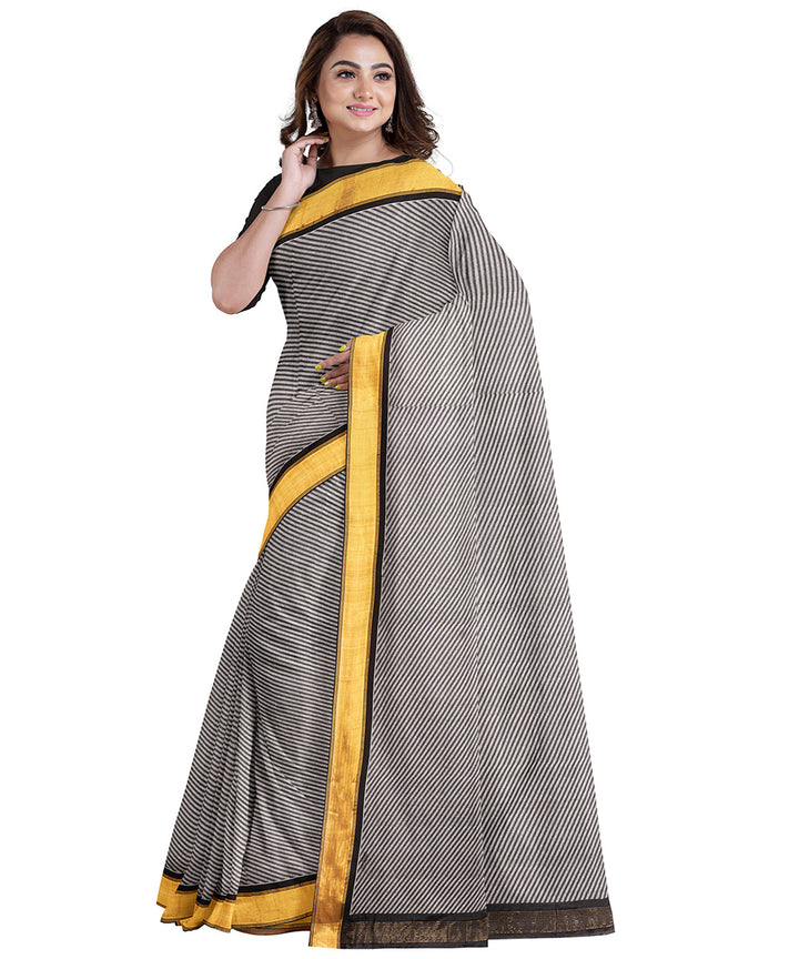 Biswa bangla grey black tangail cotton silk saree