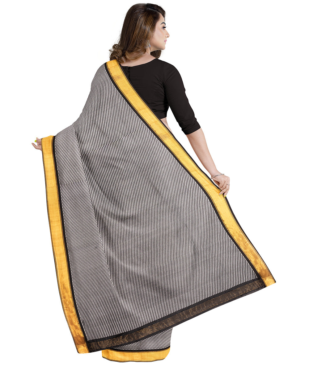 Biswa bangla grey black tangail cotton silk saree