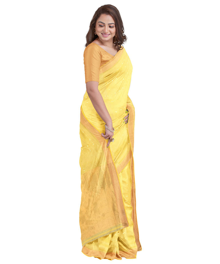 Biswa bangla yellow handwoven silk saree