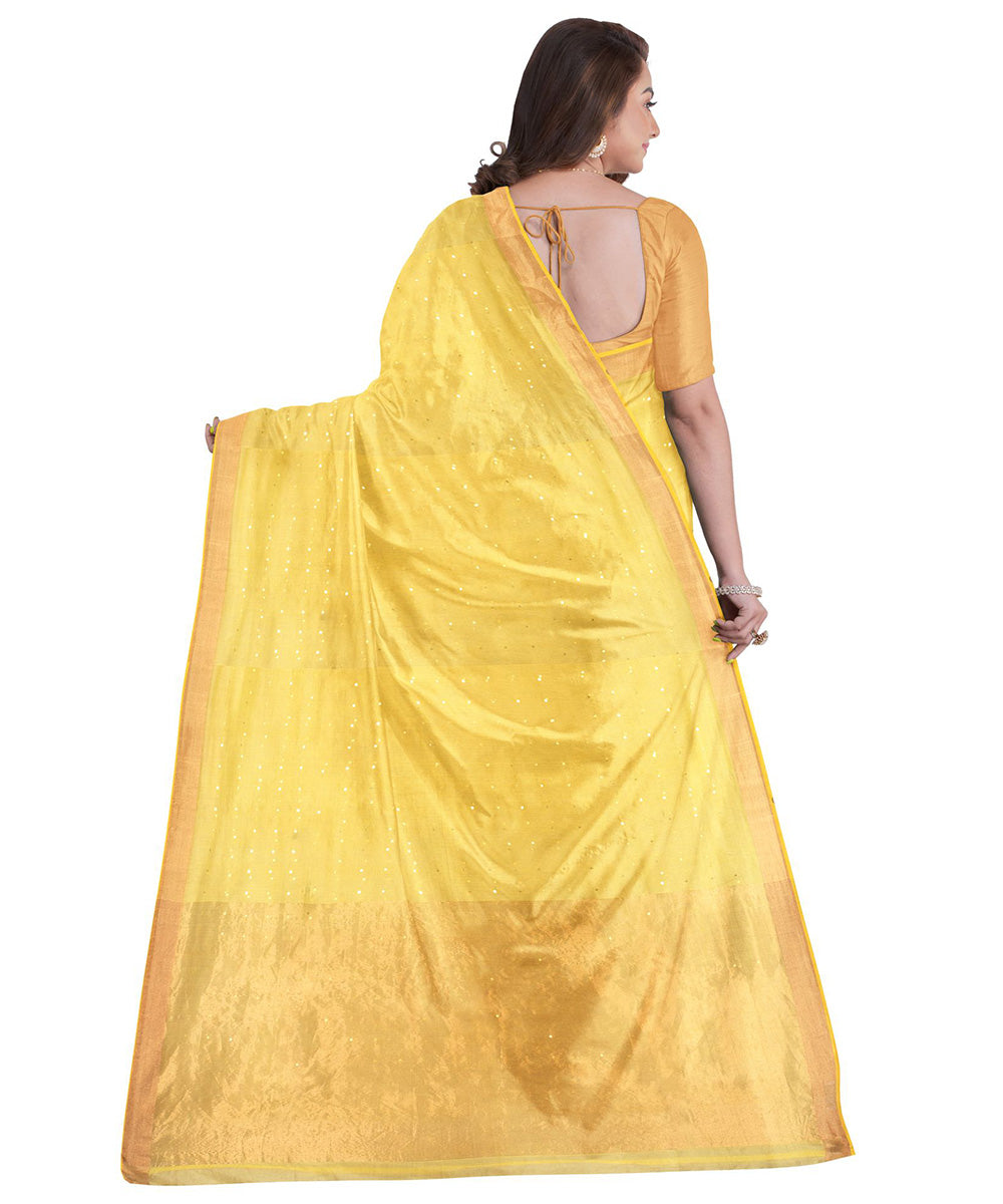 Biswa bangla yellow handwoven silk saree