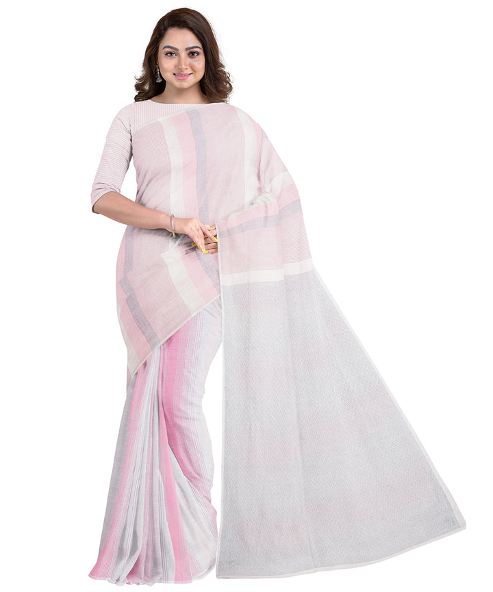 Biswa bangla pink light grey cotton silk handwoven saree