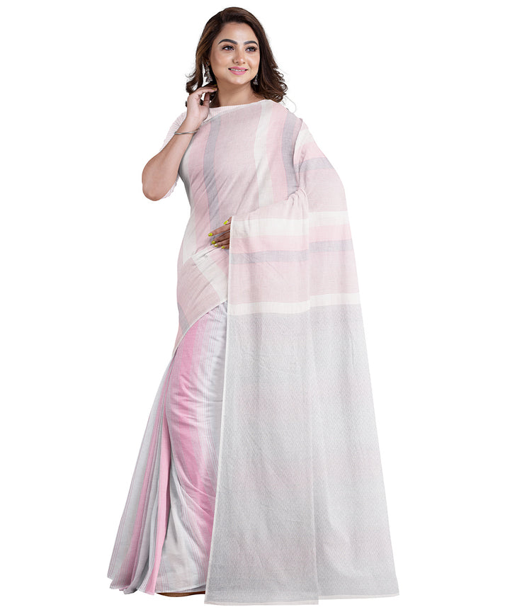 Biswa bangla pink light grey cotton silk handwoven saree