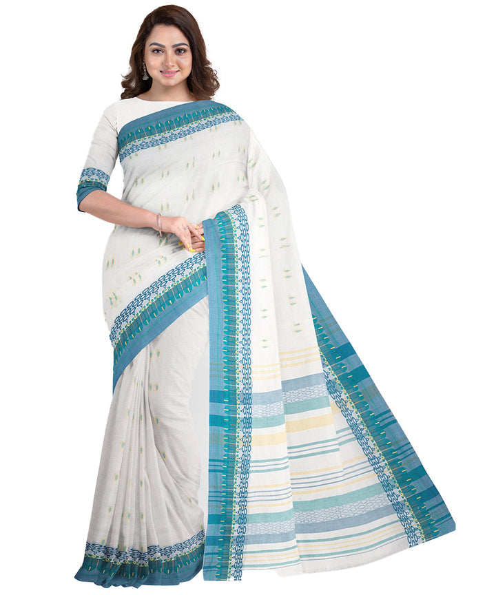 Biswa bangla white tangail cotton handwoven saree
