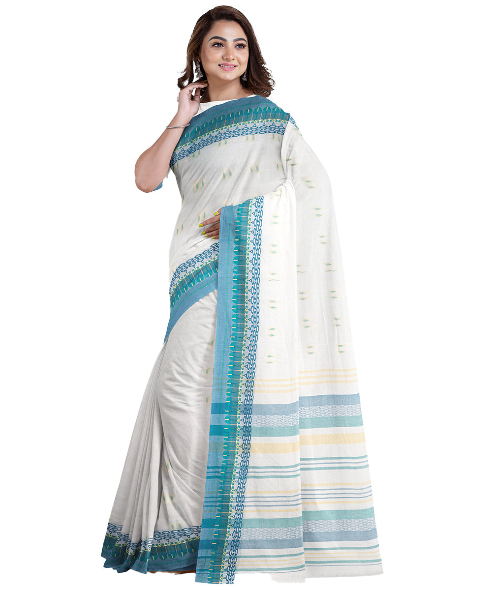 Biswa bangla white tangail cotton handwoven saree