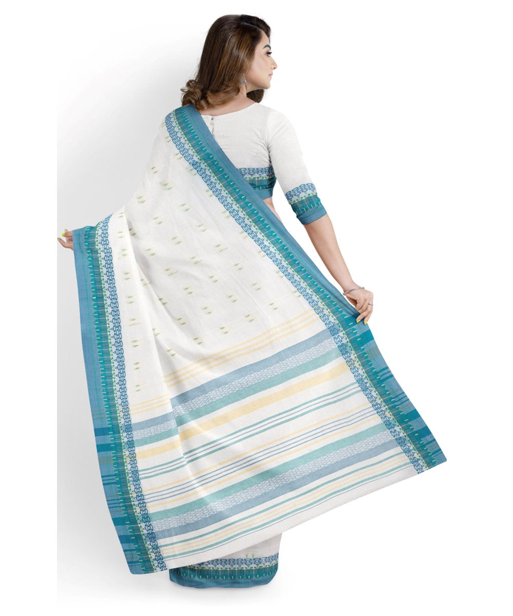 White aqua blue bengal cotton handloom tangail saree