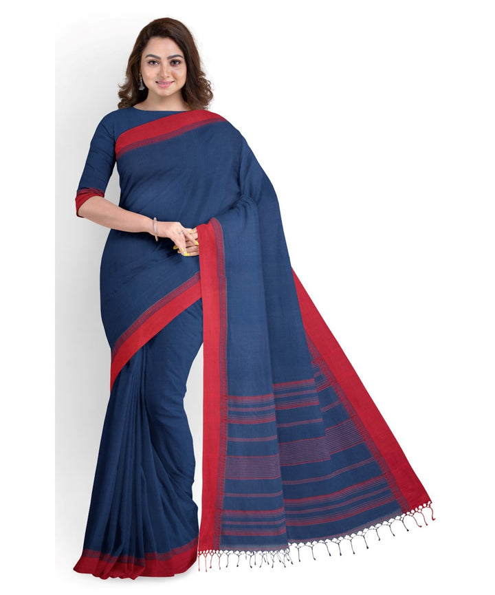 Indigo red bengal cotton handloom tangail saree