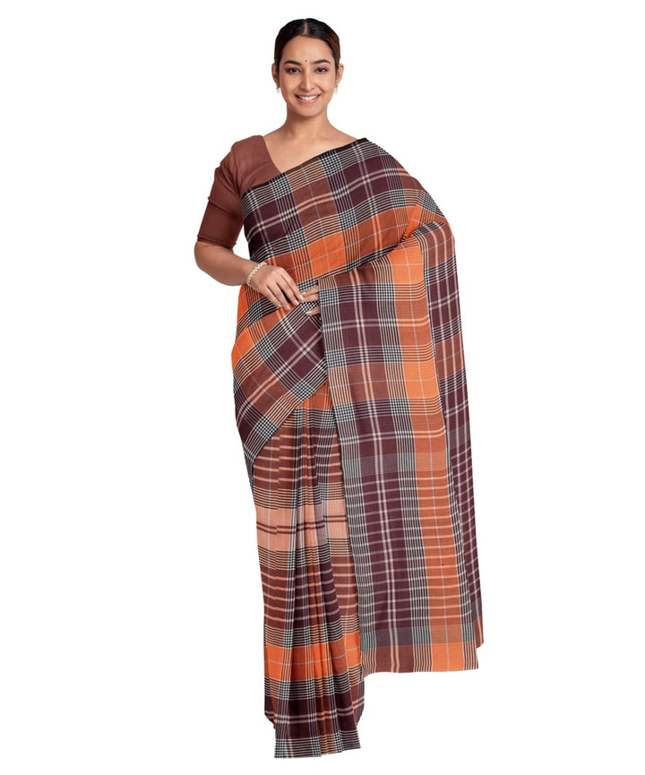 Orange brown bengal cotton handloom tangail saree