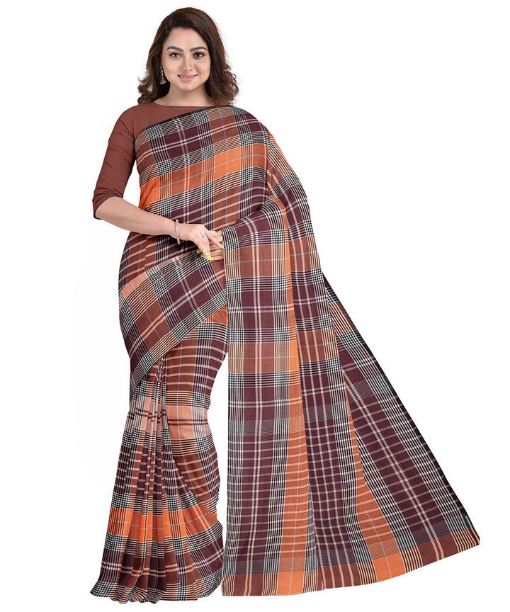 Biswa bangla handwoven checkered mercerised cotton saree