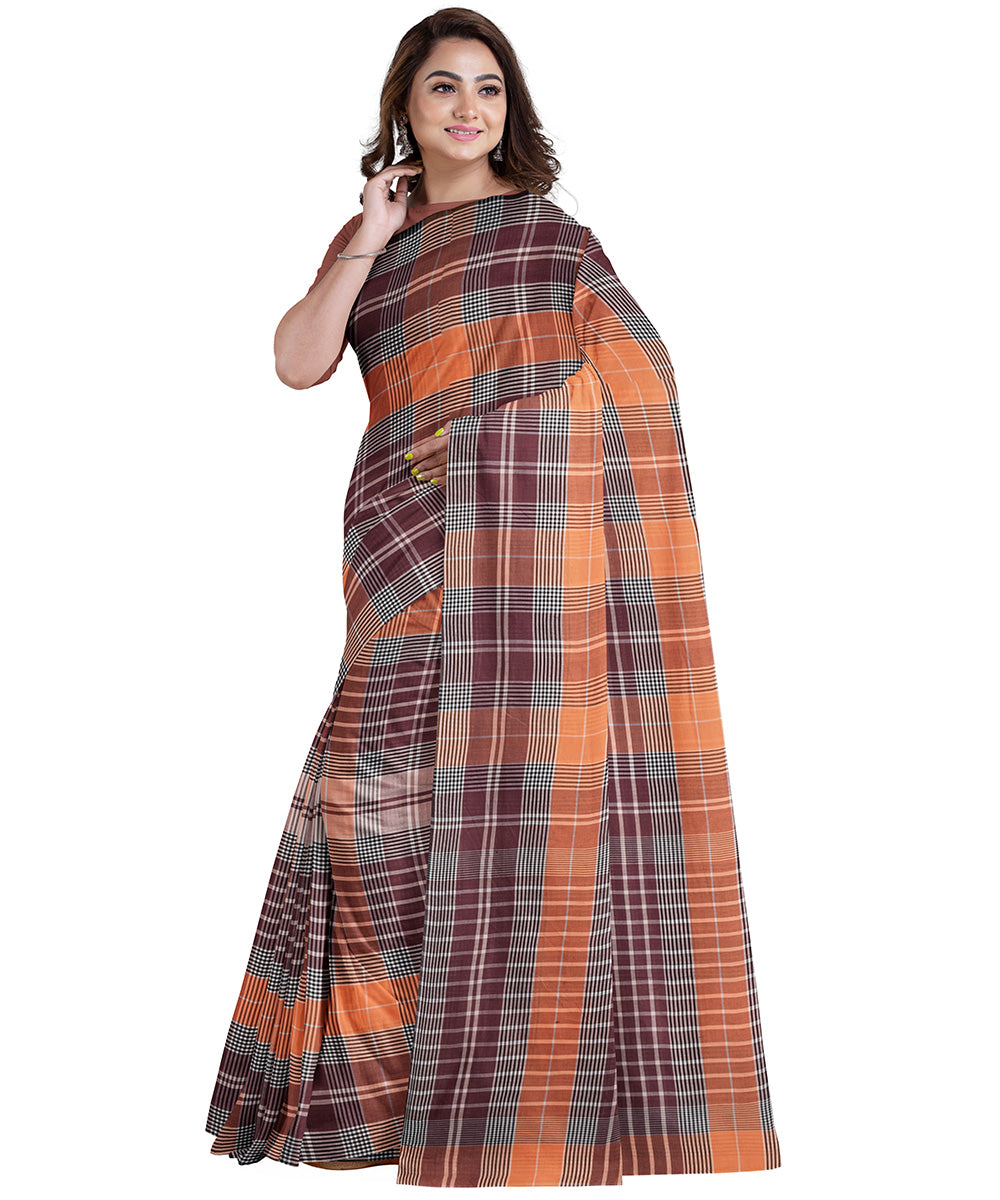 Biswa bangla handwoven checkered mercerised cotton saree