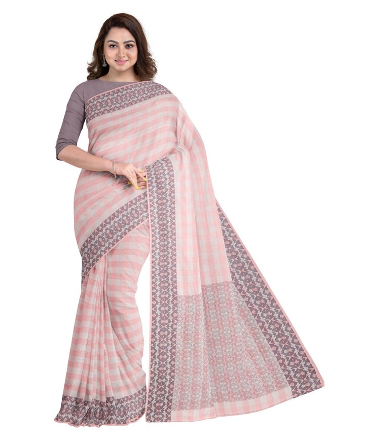 Peach bengal cotton handloom tangail saree