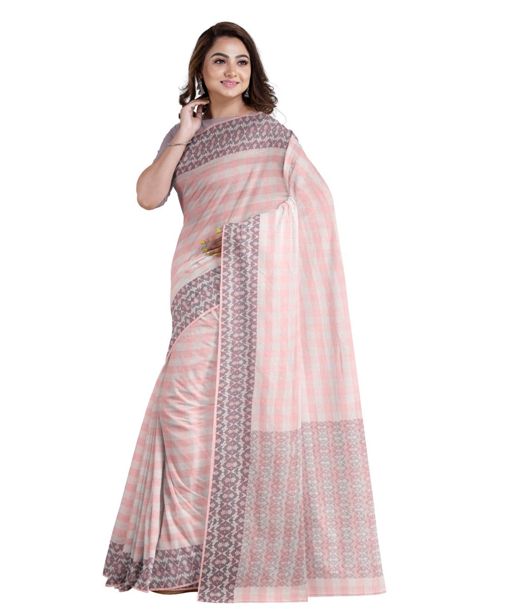 Peach bengal cotton handloom tangail saree