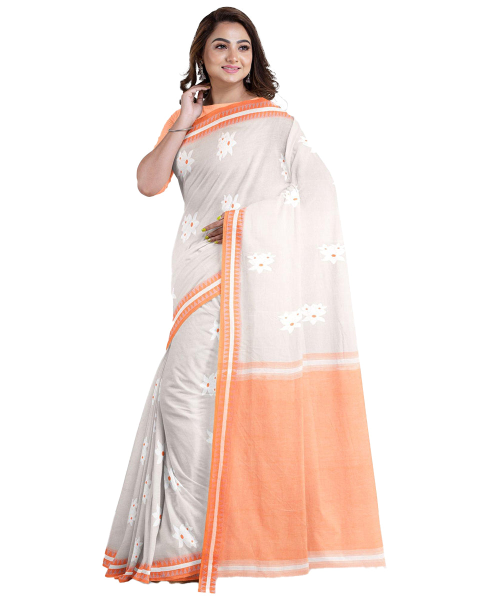 Biswa bangla beige tangail cotton handwoven saree