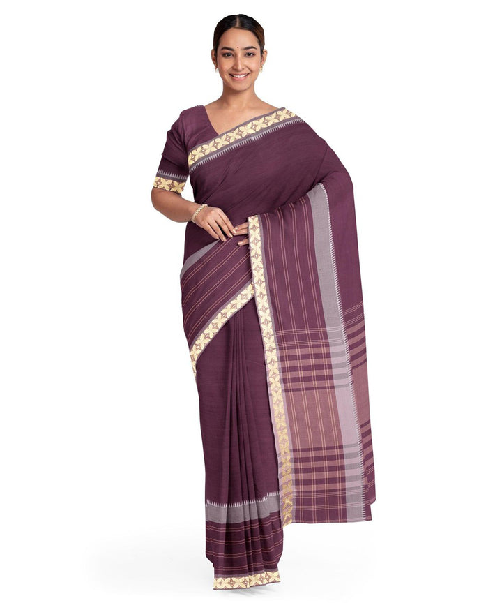 Biswa bangla brown handwoven mercerised cotton saree