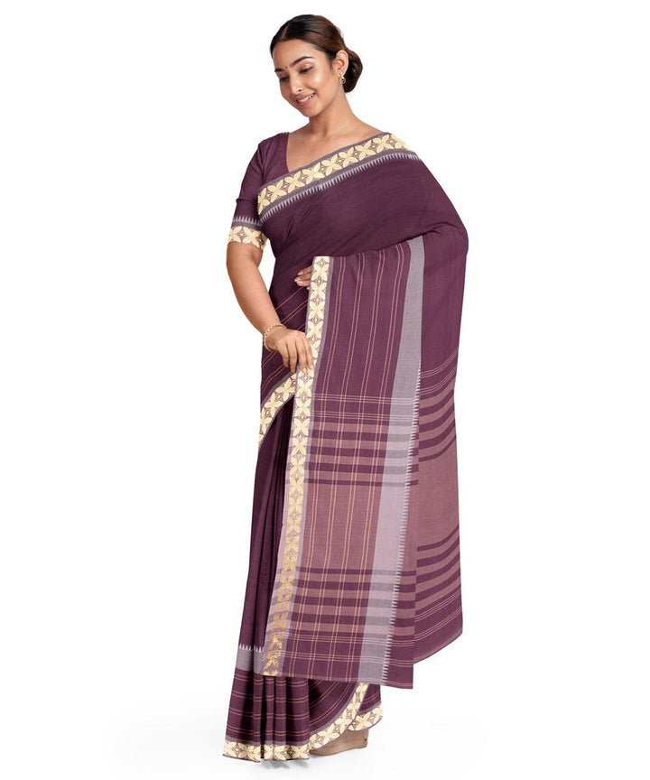 Biswa bangla brown handwoven mercerised cotton saree