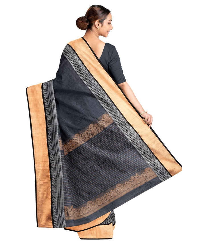 Black golden biswa bangla tussar silk handloom tangail saree