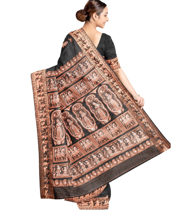 Biswa bangla black silk handwoven baluchari saree