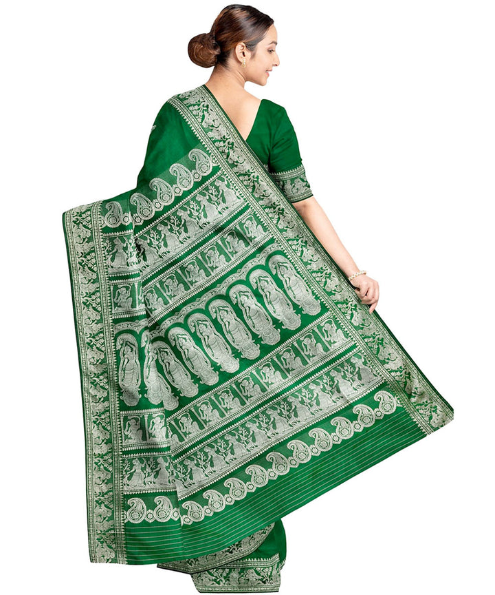 Biswa bangla dark green handwoven baluchari silk saree
